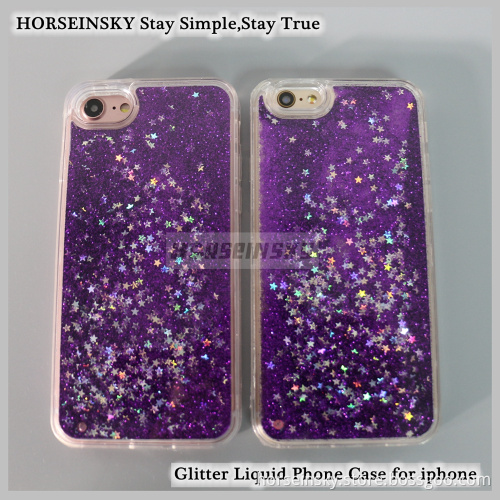 Hard PC and Soft TPU Bling Cover Shell Bling Phone Case for iPhone Shining Star Liquid Case